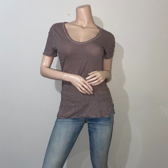 lululemon athletica Tops - LULULEMON WOMEN'S WHITE & BLACK STRIPED SHORT SLEEVE TEE - 6 (Worn Condition)